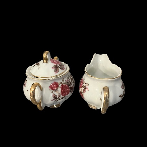 Vintage Fred Roberts Porcelain Rose Creamer & Sugar Gold Trim Serving Set Japan - Picture 4 of 8
